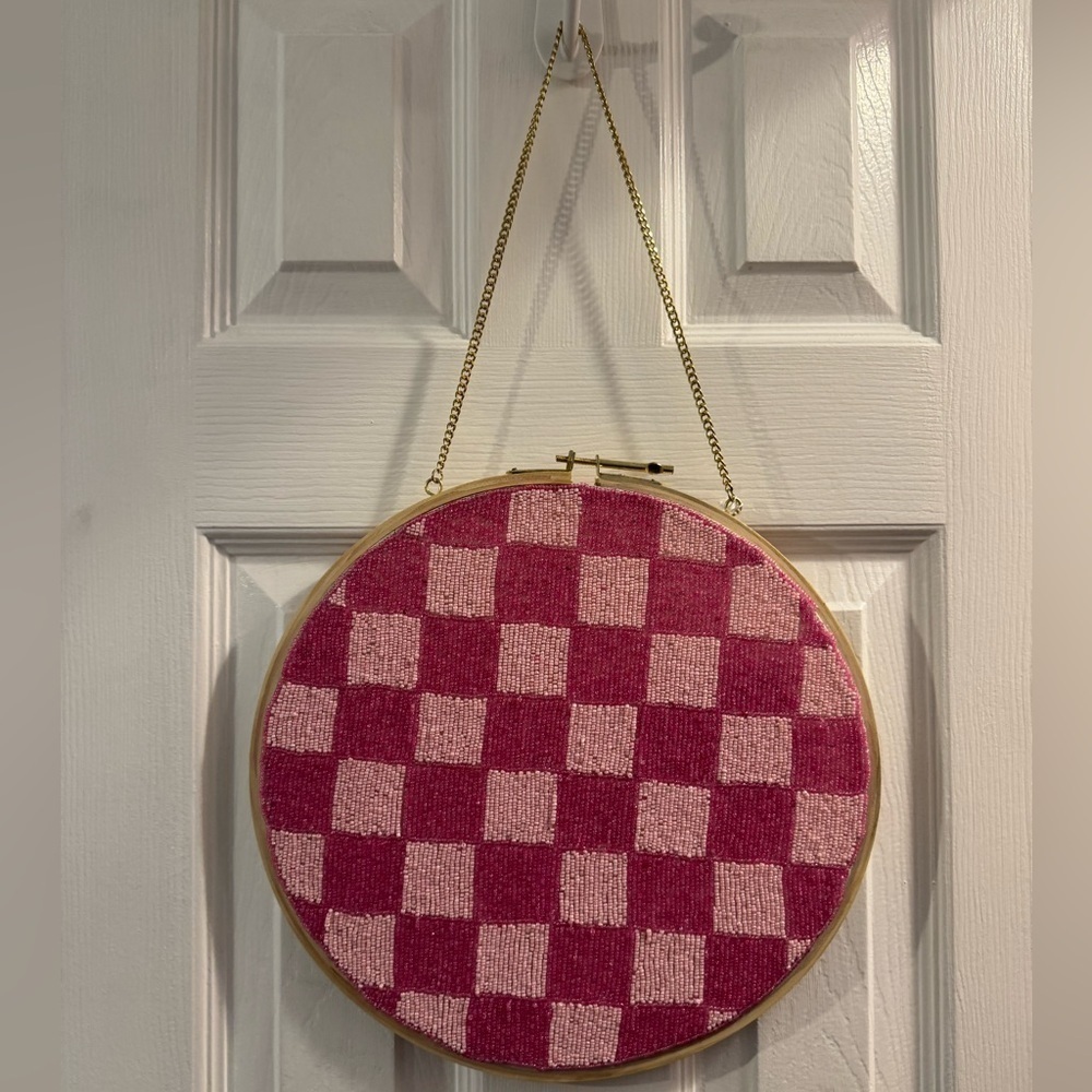 Hand Beaded Pink Checker Wall Decor